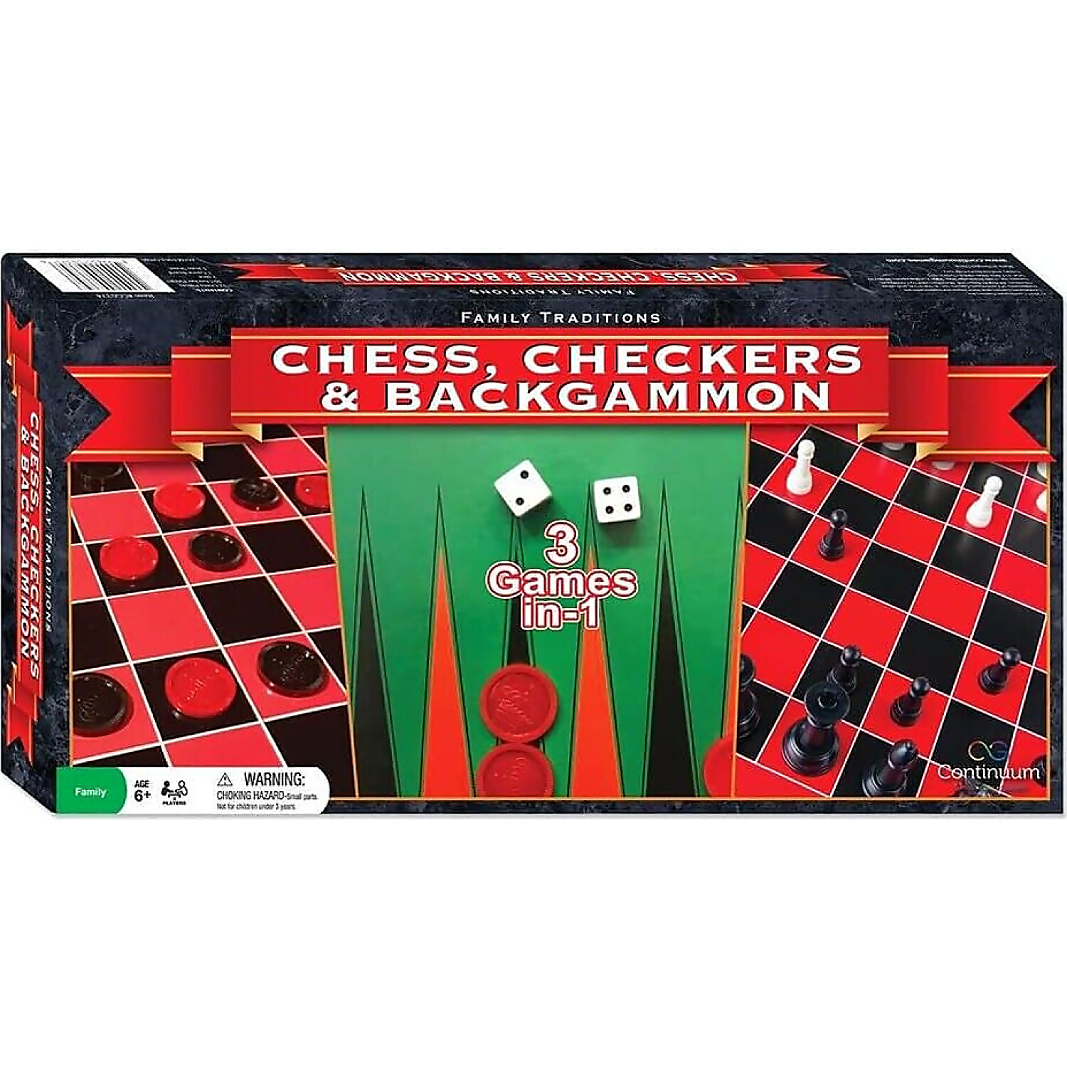 Continuum - Family Traditions Chess Checkers Backgammon 3 Games in 1