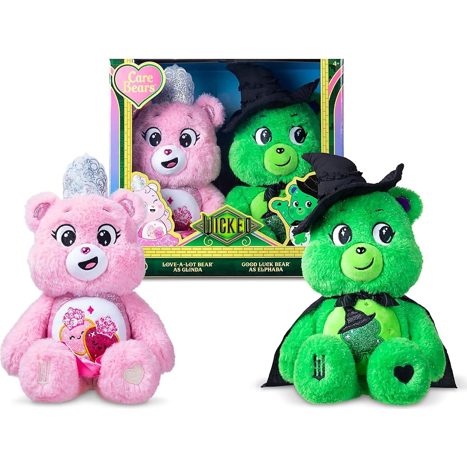 Care Bears - X Wicked 2-Pack - Love-a-lot Bear as Glinda & Good Luck Bear as Elphaba 30cm 2 Plush