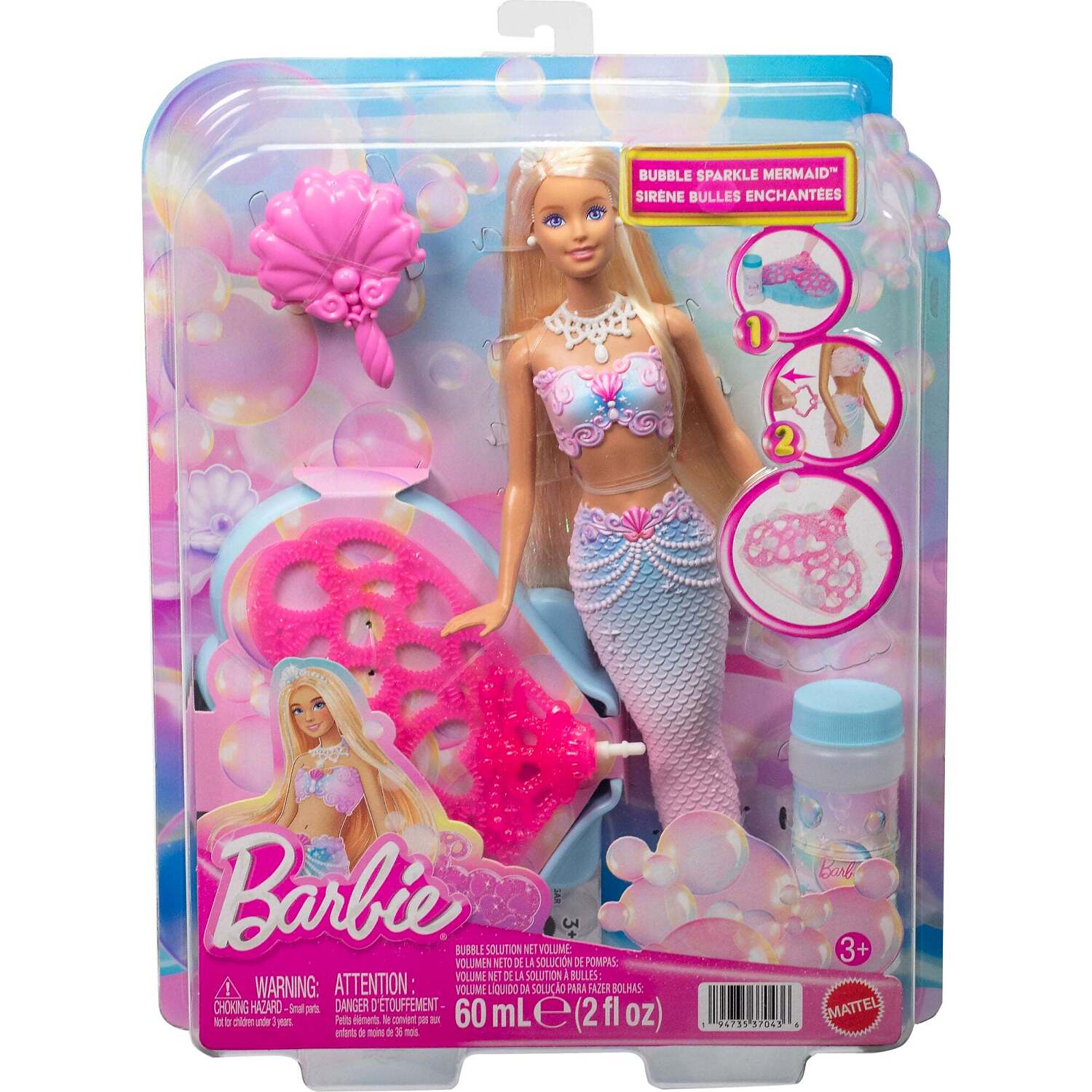 Barbie - Bubble Sparkle Mermaid Doll with Bubble-Making Feature - Mattel