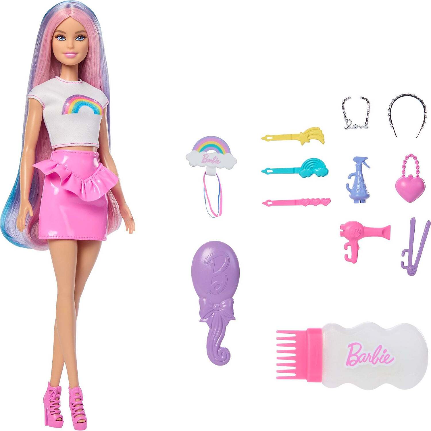 Barbie - Rainbow Sparkle Hair Fashion Doll With Extra-Long Hair and 12 Styling Accessories - Mattel - Image 3