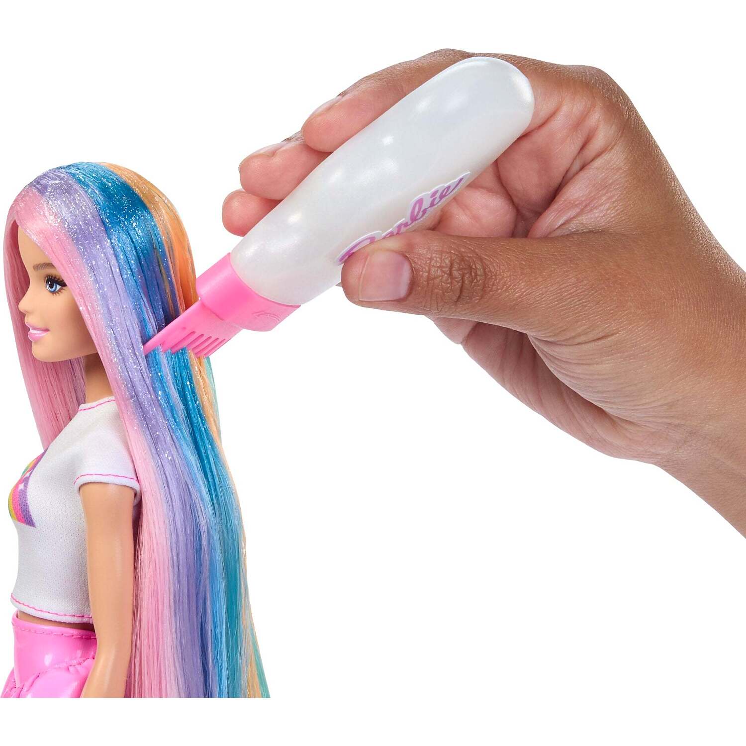 Barbie - Rainbow Sparkle Hair Fashion Doll With Extra-Long Hair and 12 Styling Accessories - Mattel - Image 5