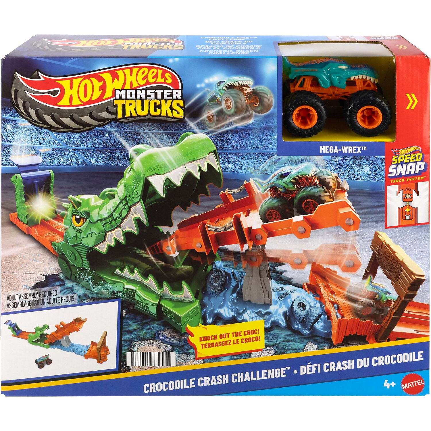 Hot Wheels - Monster Trucks Crocodile Crash Challenge Playset & 1:64 Scale MEGA-Wrex Toy Vehicle - Mattel