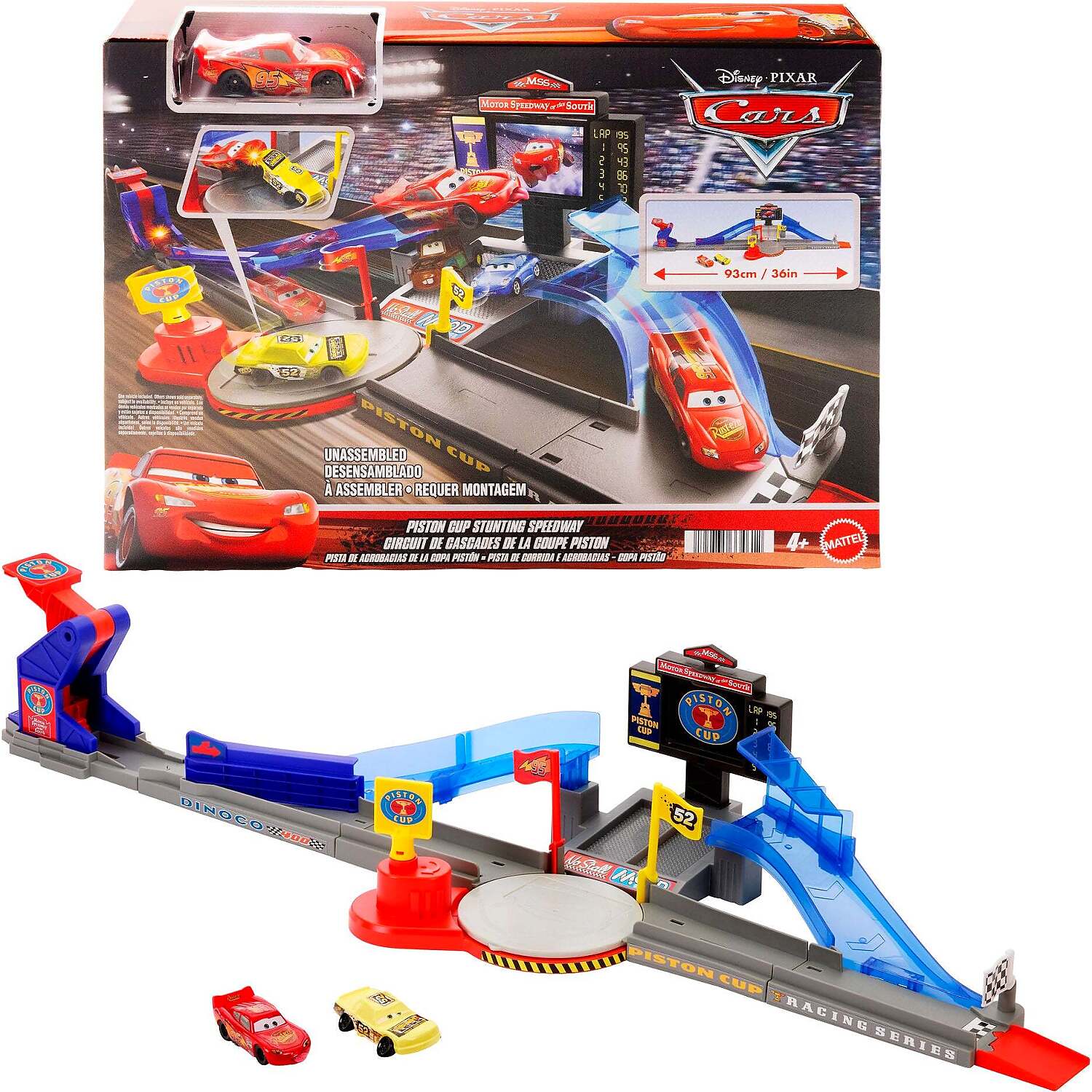 Disney -  Pixar - Cars Piston Cup Stunting Speedway Track Playset with Lightning Mcqueen Toy Car - Mattel