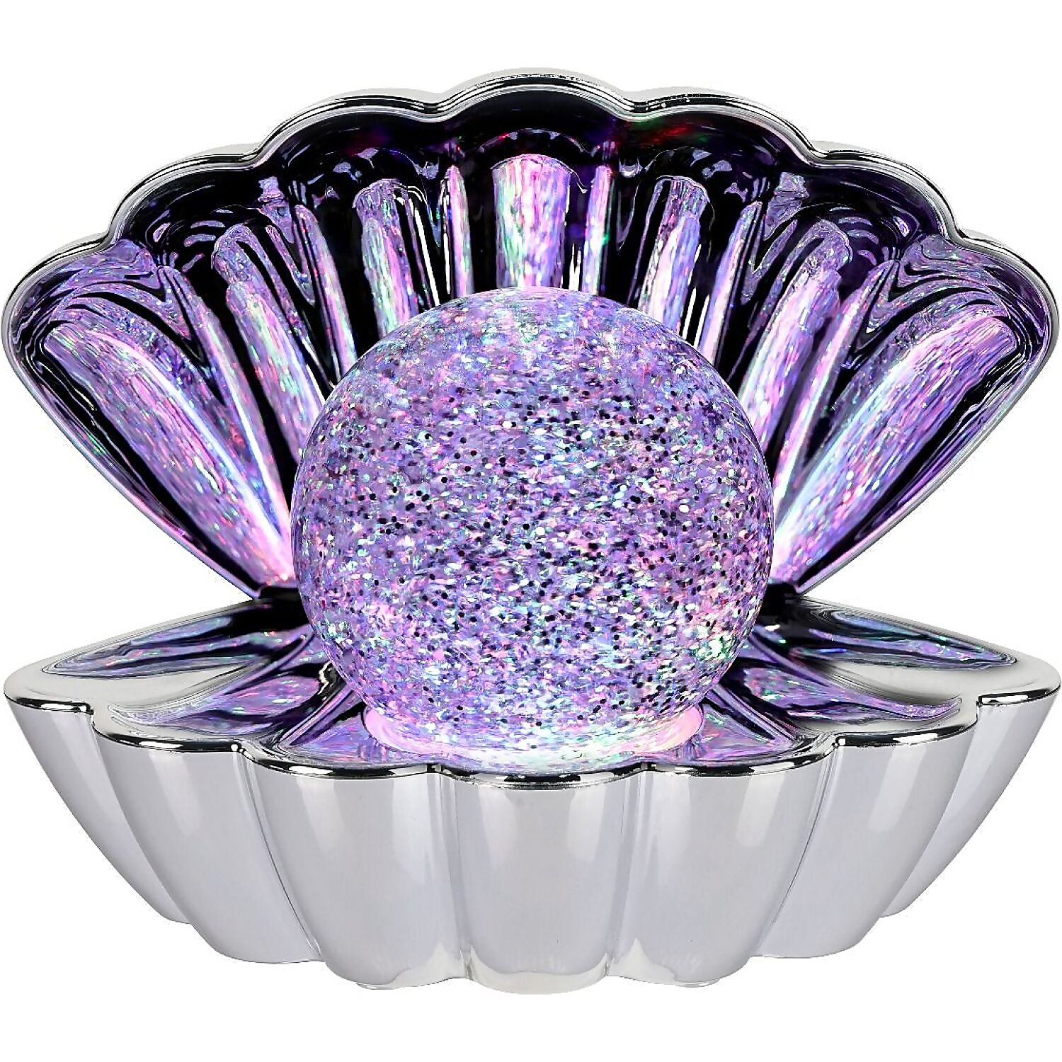 Cotton Candy - Clam Shell Glitter Lamp Silver - LED Colour Changing Lamp