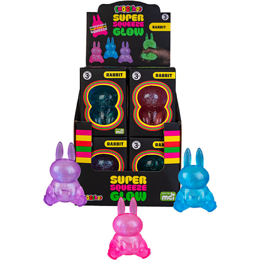 Smoosho's - Glow in the Dark Super Squeeze Rabbit (1x Assorted Colour Chosen at Random)