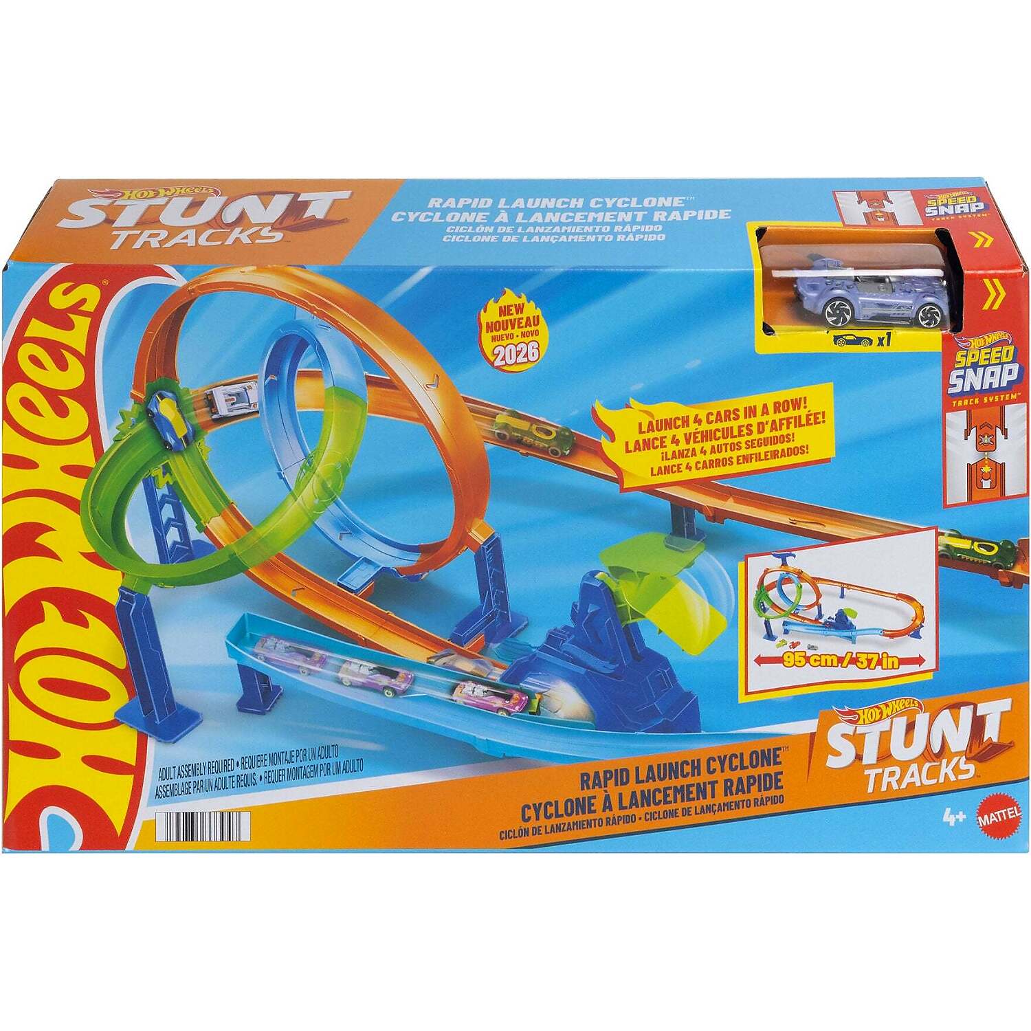 Hot Wheels - Stunt Tracks Rapid Launch Cyclone Track Set & 1:64 Scale Die-Cast Toy Car - Mattel
