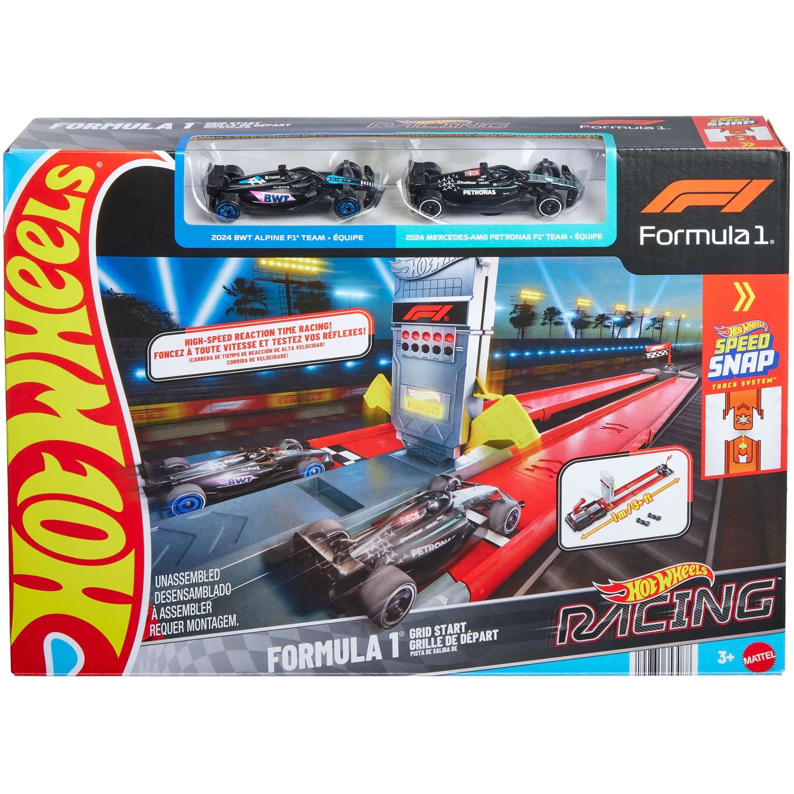 Hot Wheels - Racing Formula 1 Grid Start Track Set and 2 Die-Cast F1 Cars in 1:64 Scale - Mattel