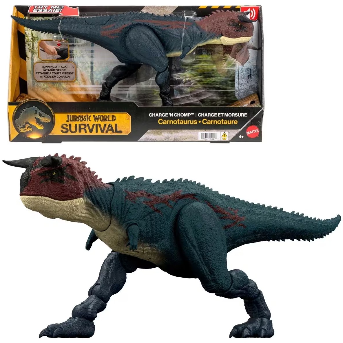 Jurassic World - Charge N Chomp Carnotaurus Running Roaring Dinosaur Action Figure - Mattel
