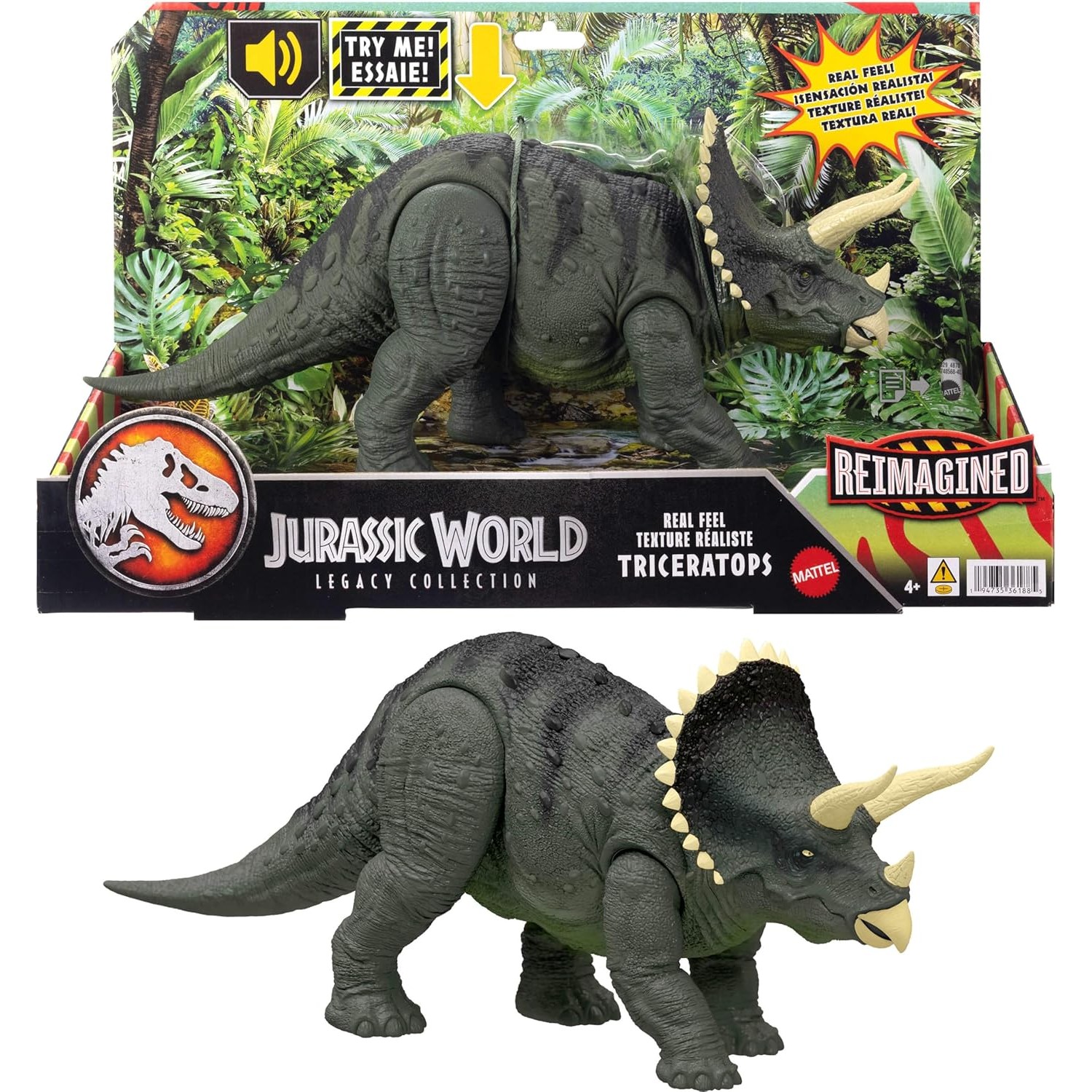 Jurassic World - Legacy Collection Reimagined Real Feel Triceratops Roaring Dinosaur Action Figure - Mattel