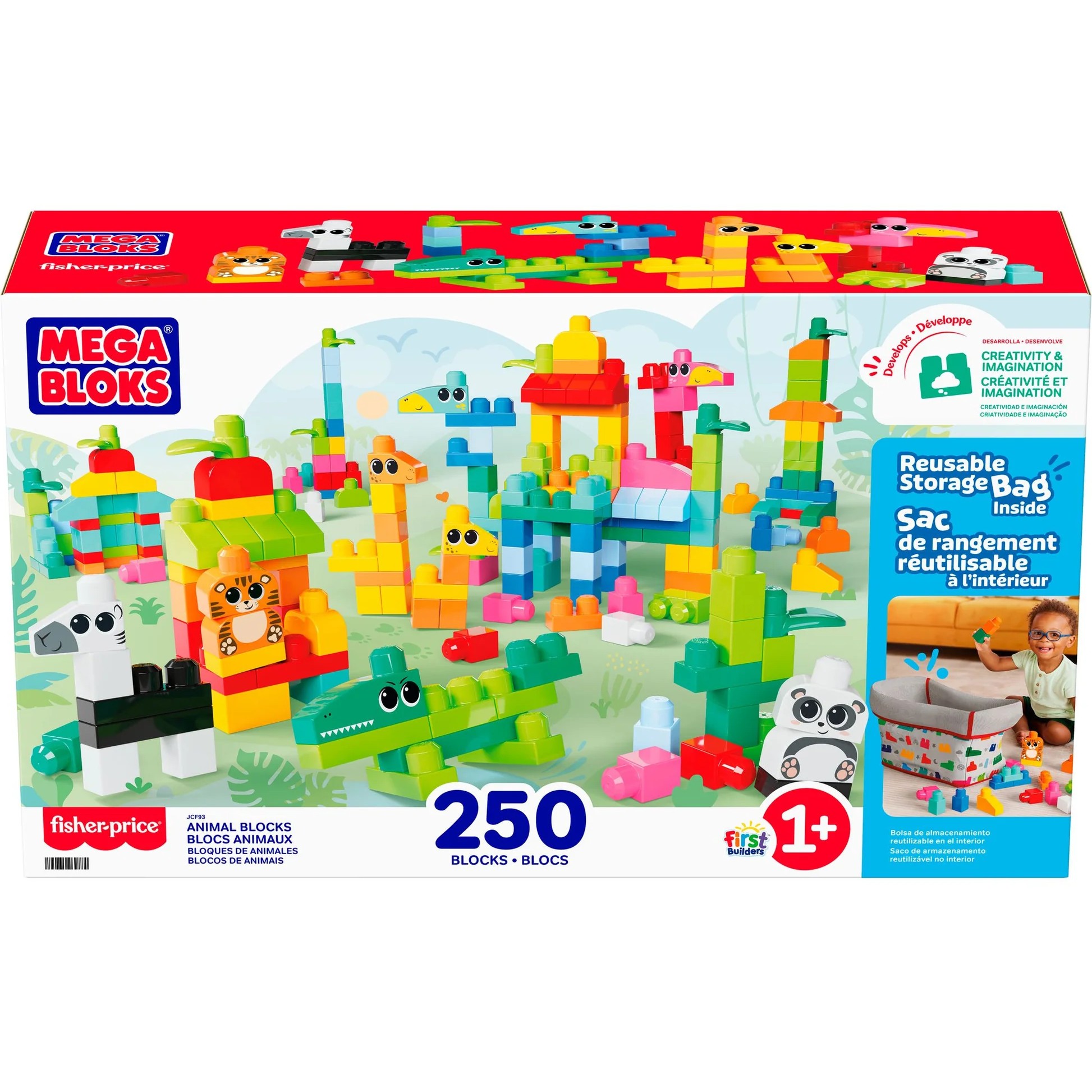 MEGA BLOKS - Fisher-Price Animal Blocks Building Toy with Storage 250 Blocks - Mattel