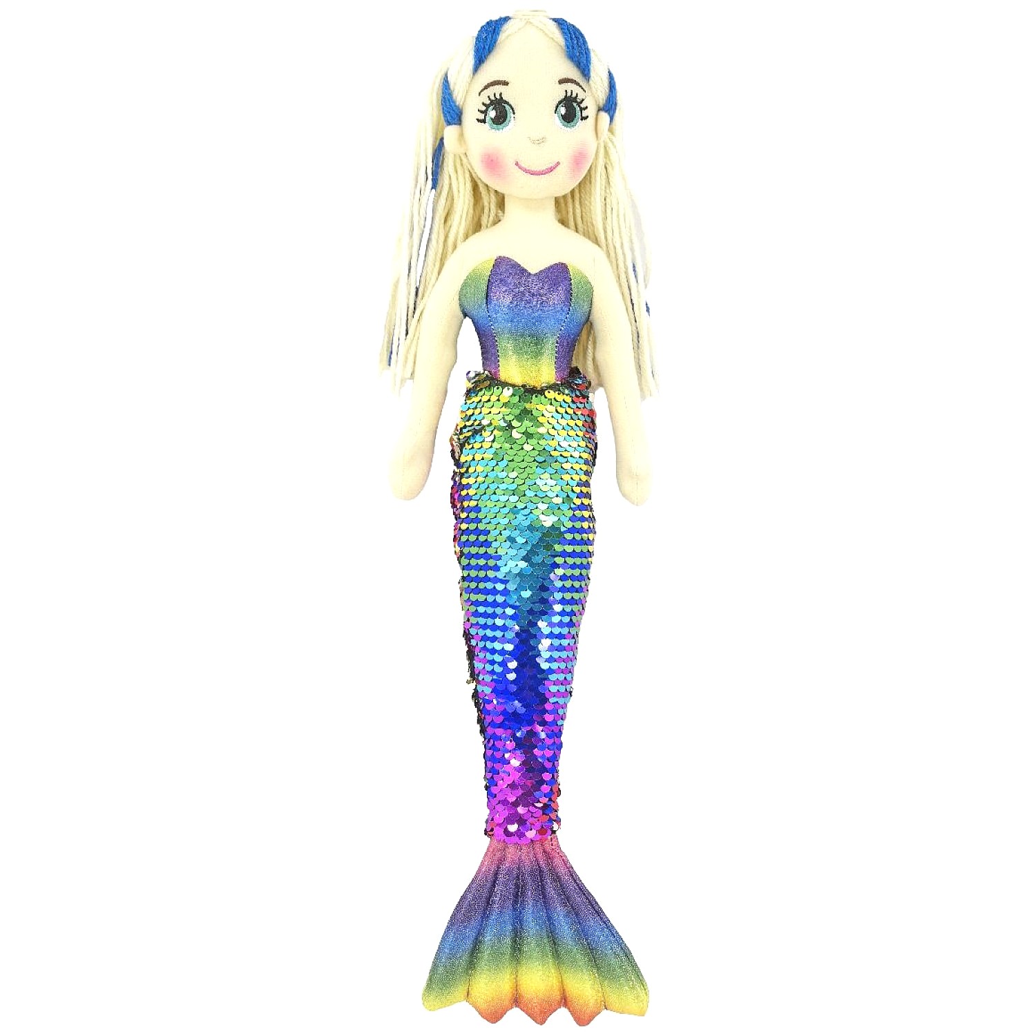 Cotton Candy - Mermaid 45cm Evelyn Blue/Rainbow Sequined Flip Tail Plush